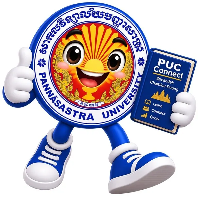 PUC Connect mascot holding a student tablet